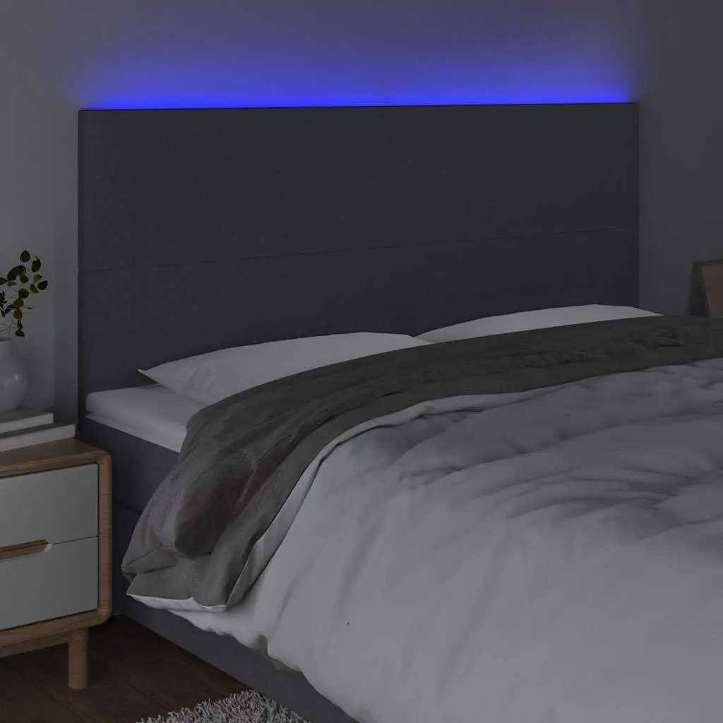 LED Headboard 200 cm Grey Fabric Bed with Adjustable Height Colourful Lights