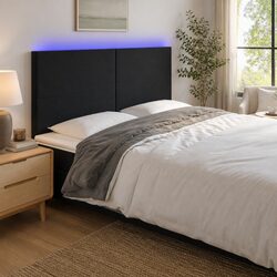 LED Headboard 160cm Black Velvet Bed Headboard with Colourful Lights Adjustable