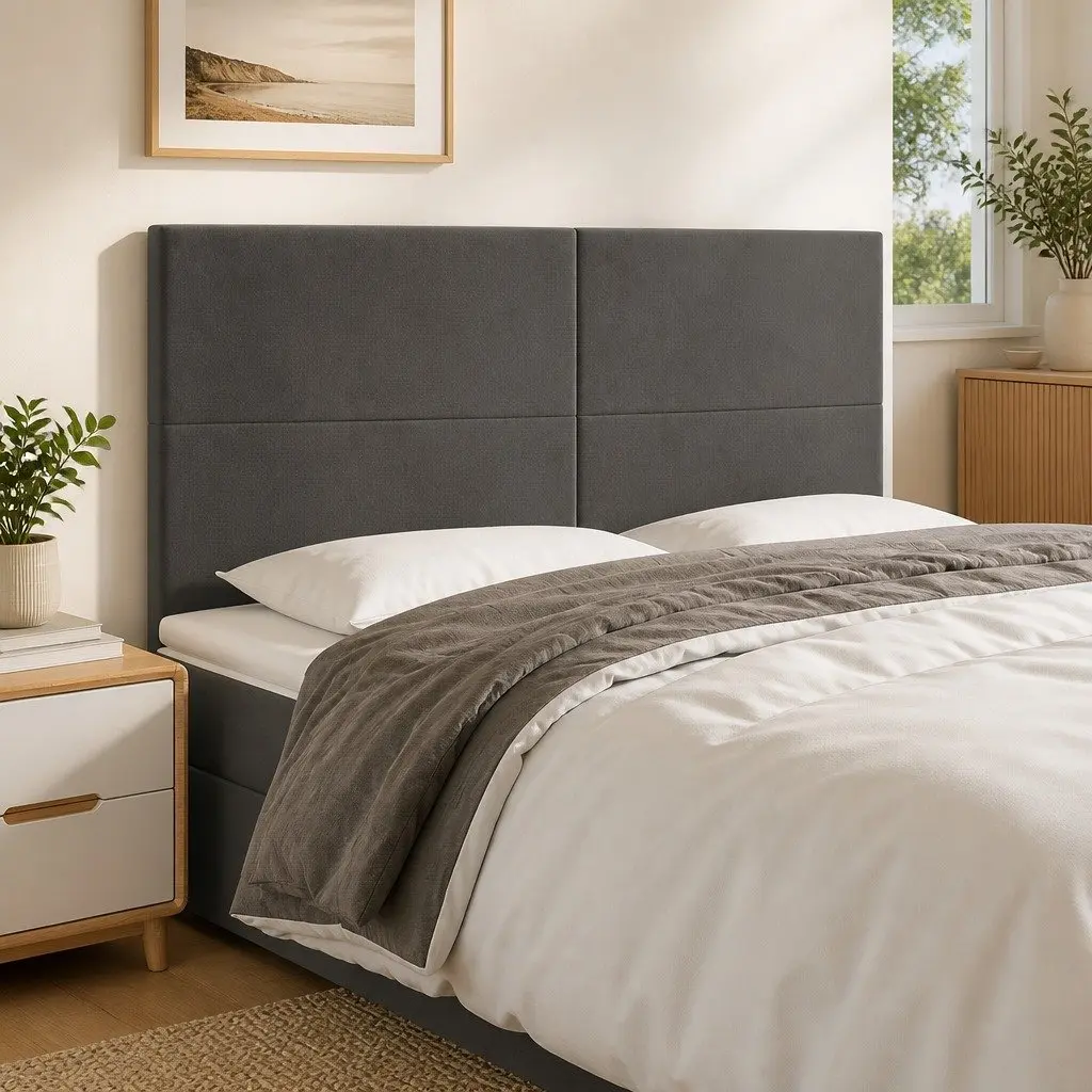 LED Headboard Adjustable 200cm Grey Velvet Bedroom Decor