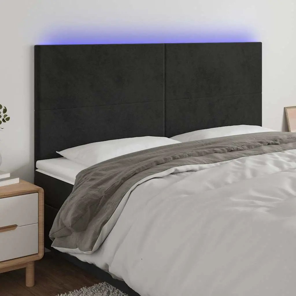 LED Headboard Adjustable Height Black Velvet Bed Frame Modern Bedroom