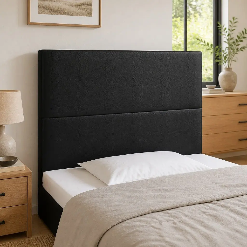 LED Headboard Adjustable 100 cm Black Faux Leather Modern Bedroom Bed Backrest