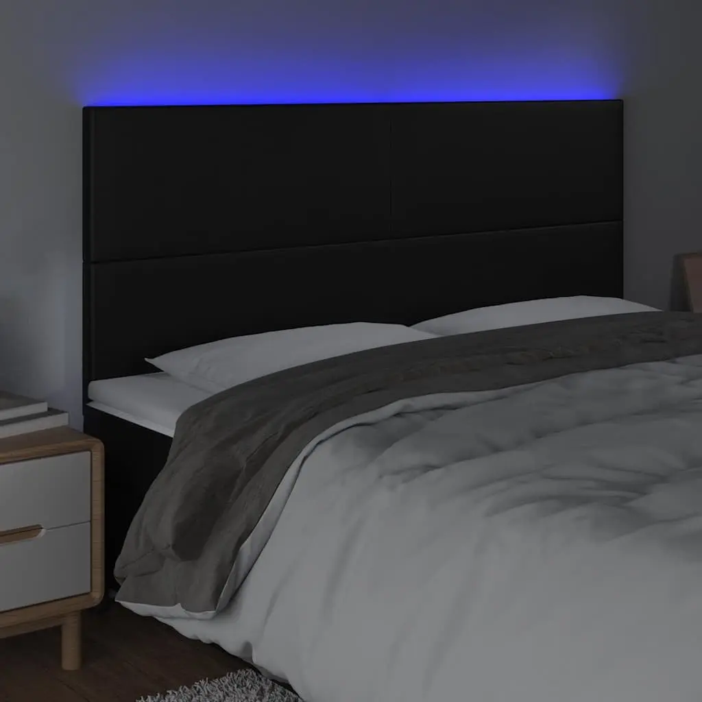 LED Headboard Black 160cm Faux Leather Adjustable Height Modern Bed Headboards