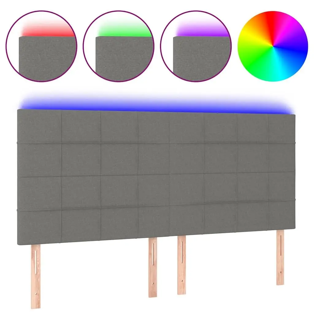 LED Headboard 200cm Dark Grey Fabric Bed Head Modern Bedroom Adjustable Height