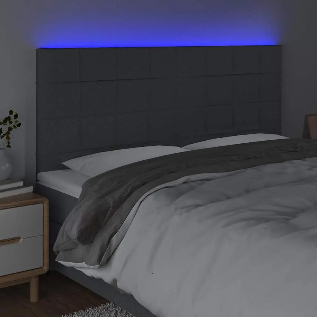 LED Headboard 200cm Dark Grey Fabric Bed Head Modern Bedroom Adjustable Height