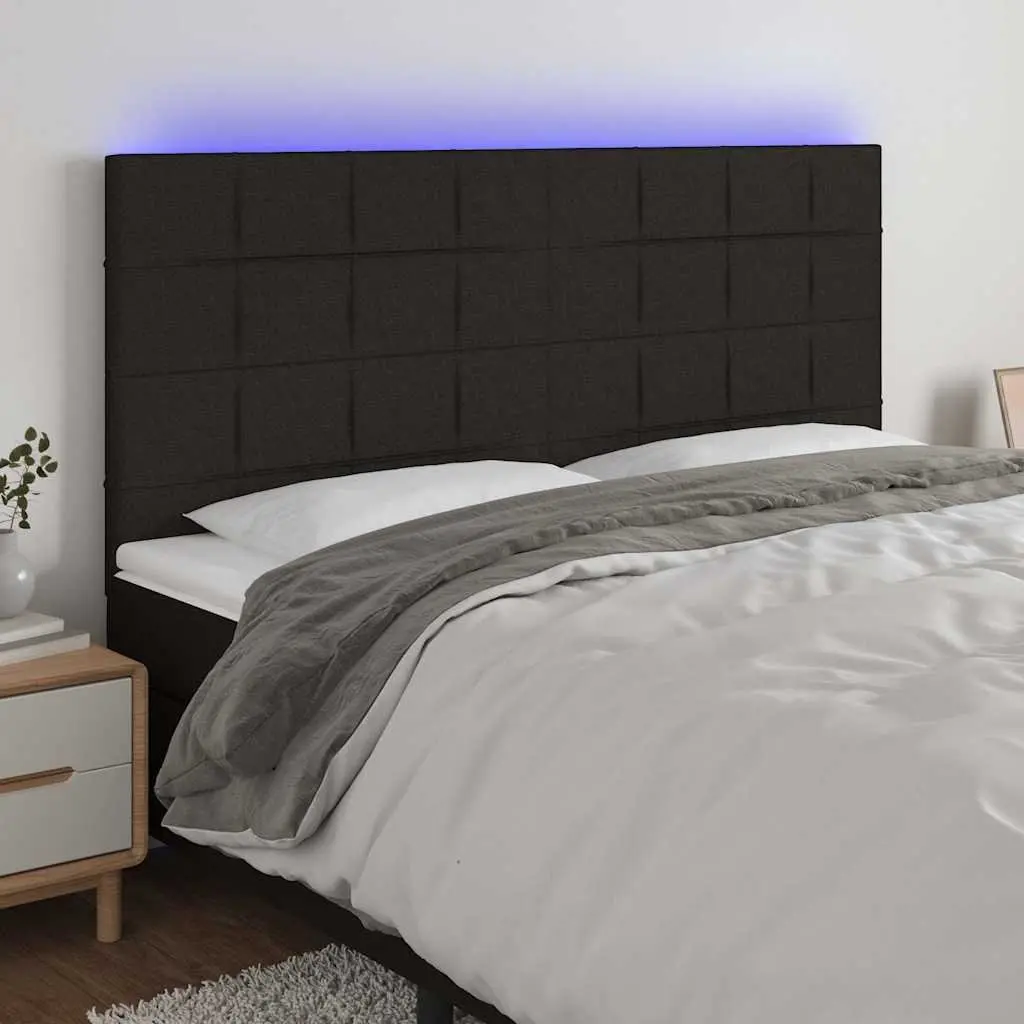 Adjustable Height LED Headboard Black Fabric 200cm for Bedroom