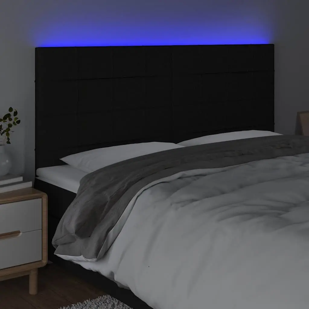 Adjustable Height LED Headboard Black Fabric 200cm for Bedroom