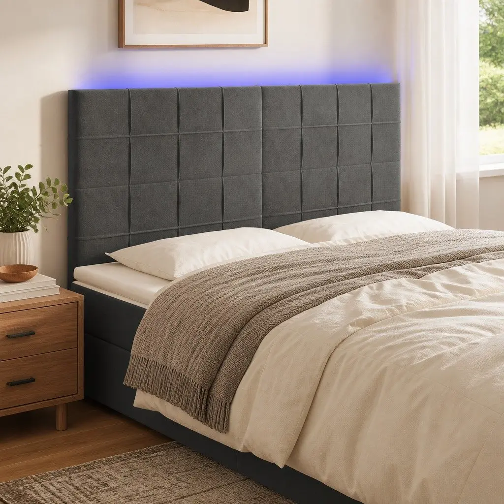 LED Headboard Adjustable Height 160cm Grey Velvet with Colourful Lights