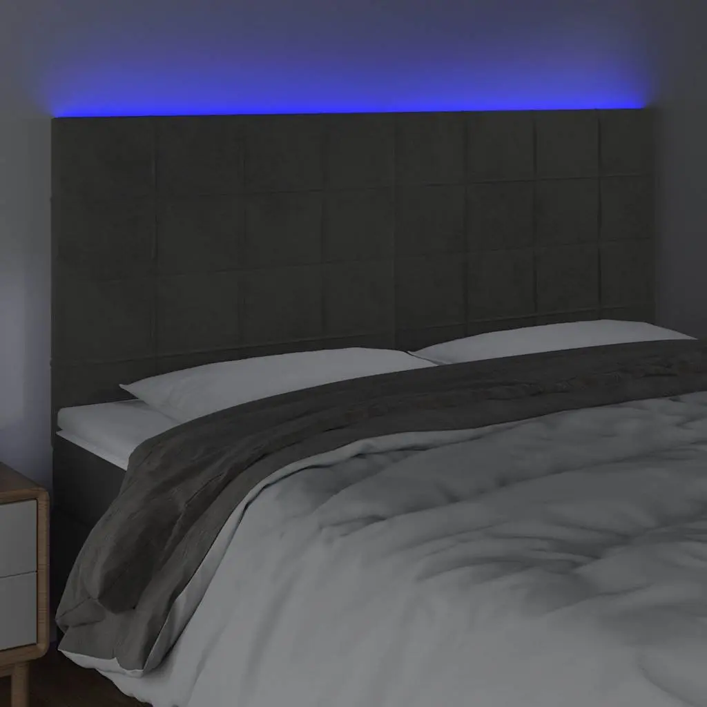 LED Headboard Adjustable Height 160cm Grey Velvet with Colourful Lights