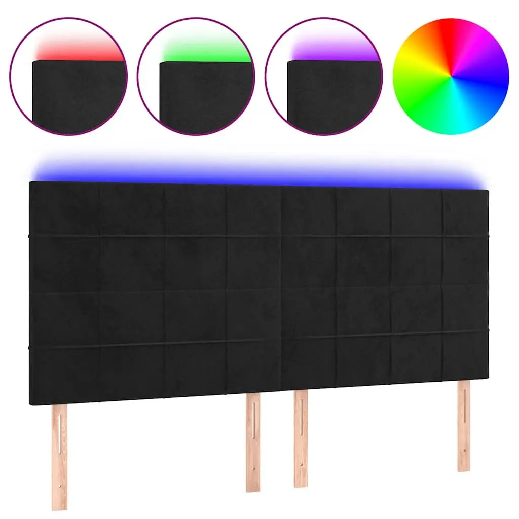 LED Headboard Black Velvet Adjustable Height Bedroom Furniture Modern Design