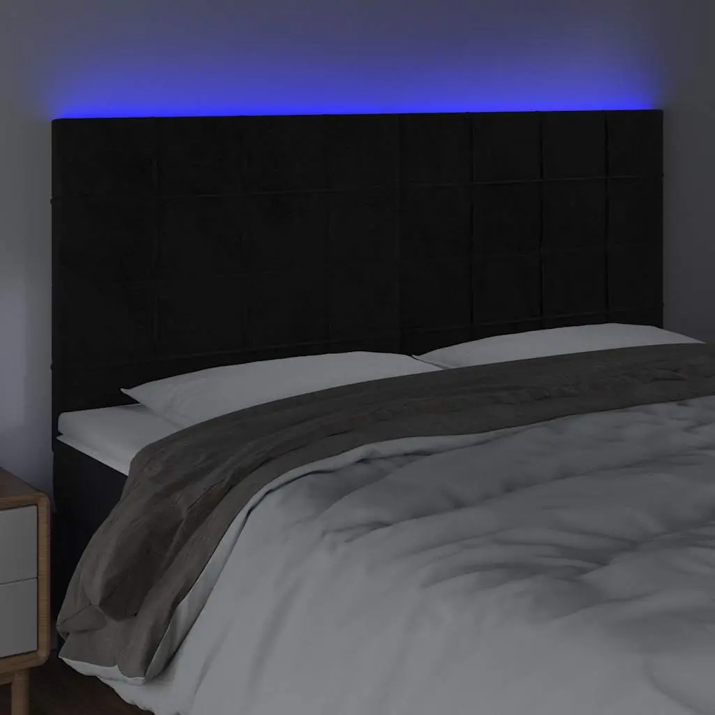 LED Headboard Black Velvet Adjustable Height Bedroom Furniture Modern Design