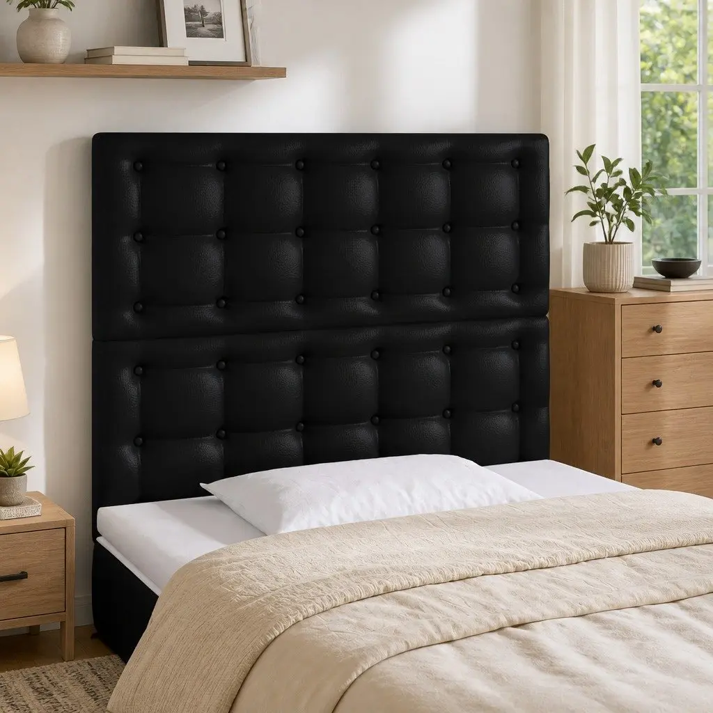 LED Headboard Adjustable Height 80 cm Black Faux Leather Modern Bedroom Wall Mount