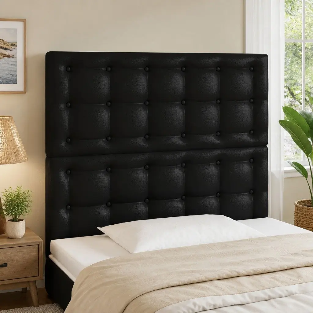 LED Headboard Black 100cm Faux Leather Bedroom with Colorful Lights