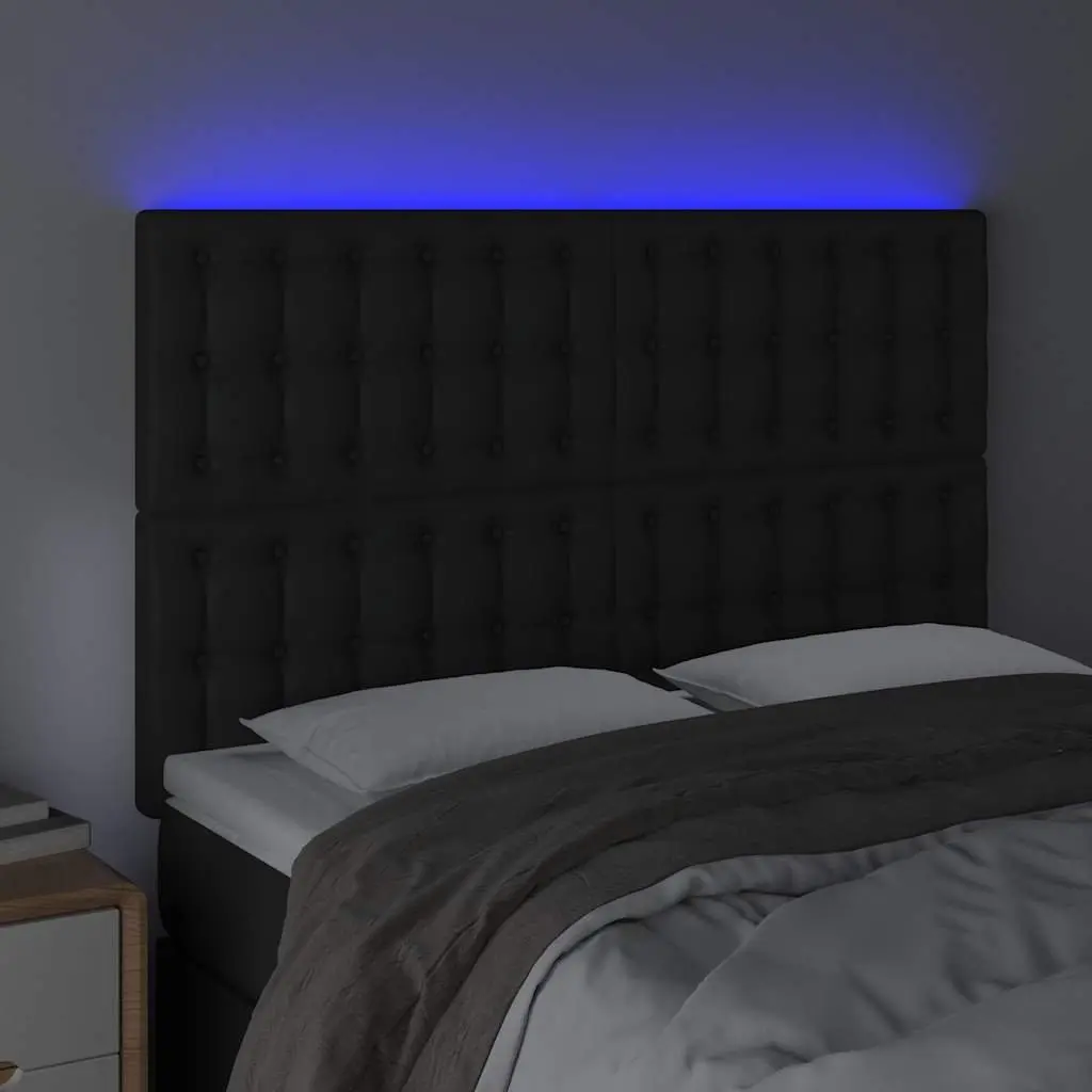LED Headboard Adjustable Height 144cm Black Faux Leather Modern Bedroom Wall Mount Lighting