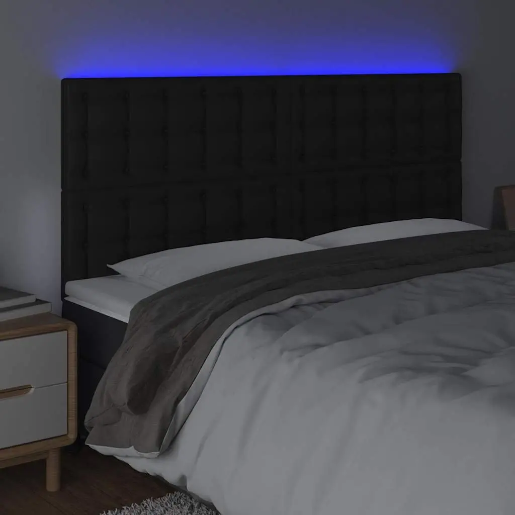 LED Headboard in Black Faux Leather