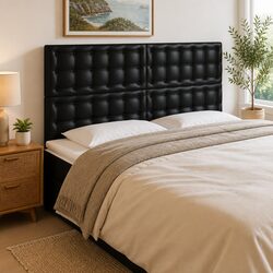 LED Headboard 200 cm Black Faux Leather Bed Back Panel Modern Bedroom Décor