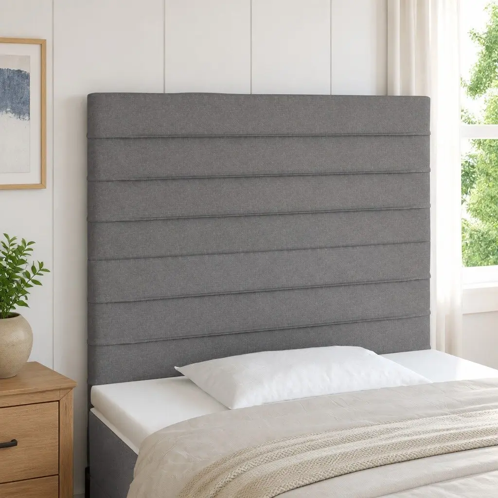 LED Headboard Adjustable Height 100cm Grey Fabric Modern Bedroom