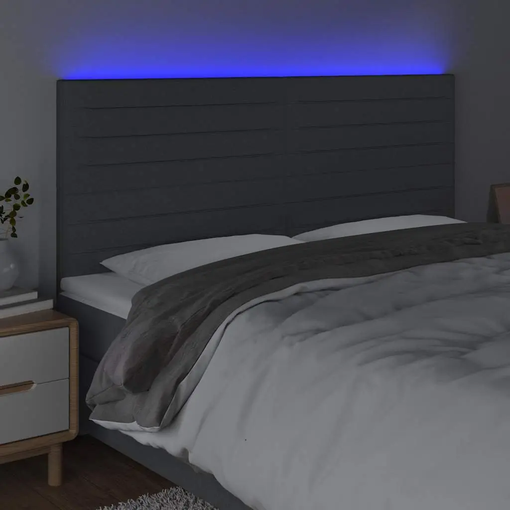 Fabric Bed Headboard Modern LED Dark Grey Adjustable Height 160cm