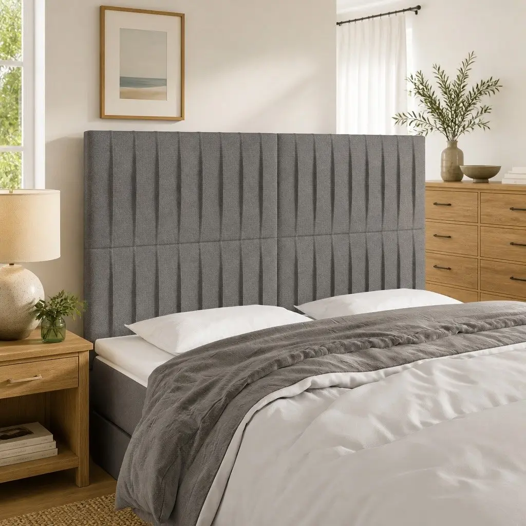 LED Headboard 144cm Dark Grey Fabric Bed Head with Adjustable Height and