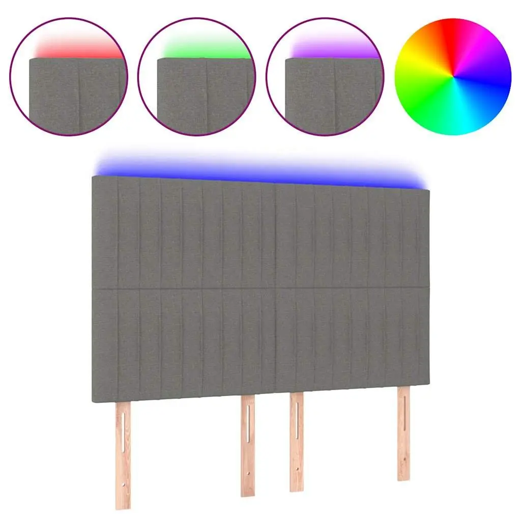 LED Headboard 144cm Dark Grey Fabric Bed Head with Adjustable Height and
