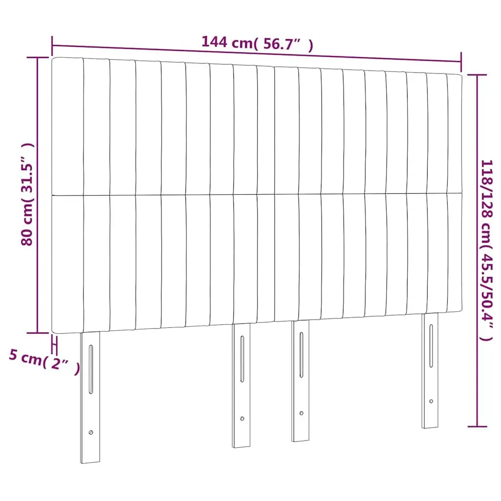 LED Headboard 144cm Dark Grey Fabric Bed Head with Adjustable Height and