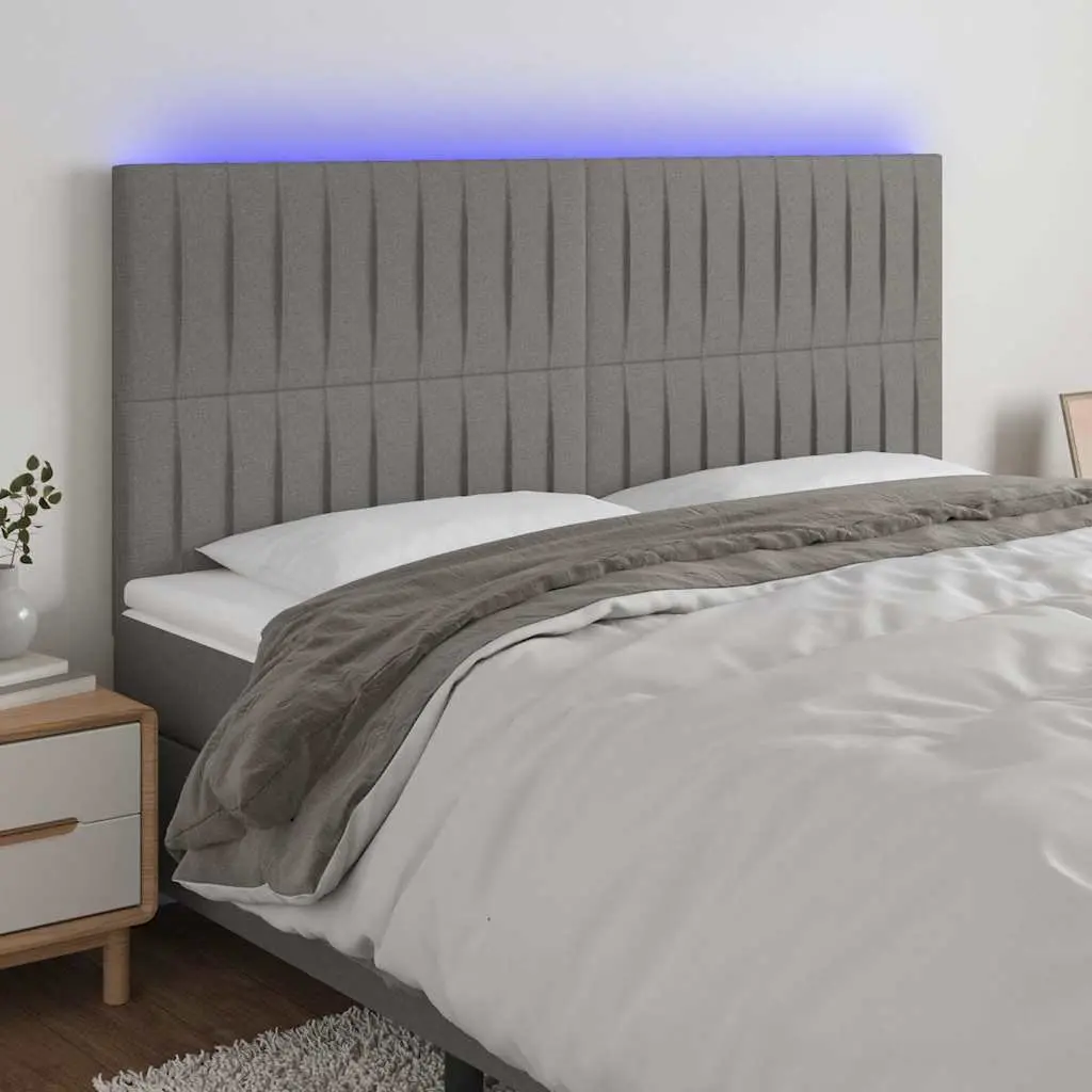 LED Headboard Dark Grey 160cm Fabric Adjustable Height Bedroom Bed Backrest