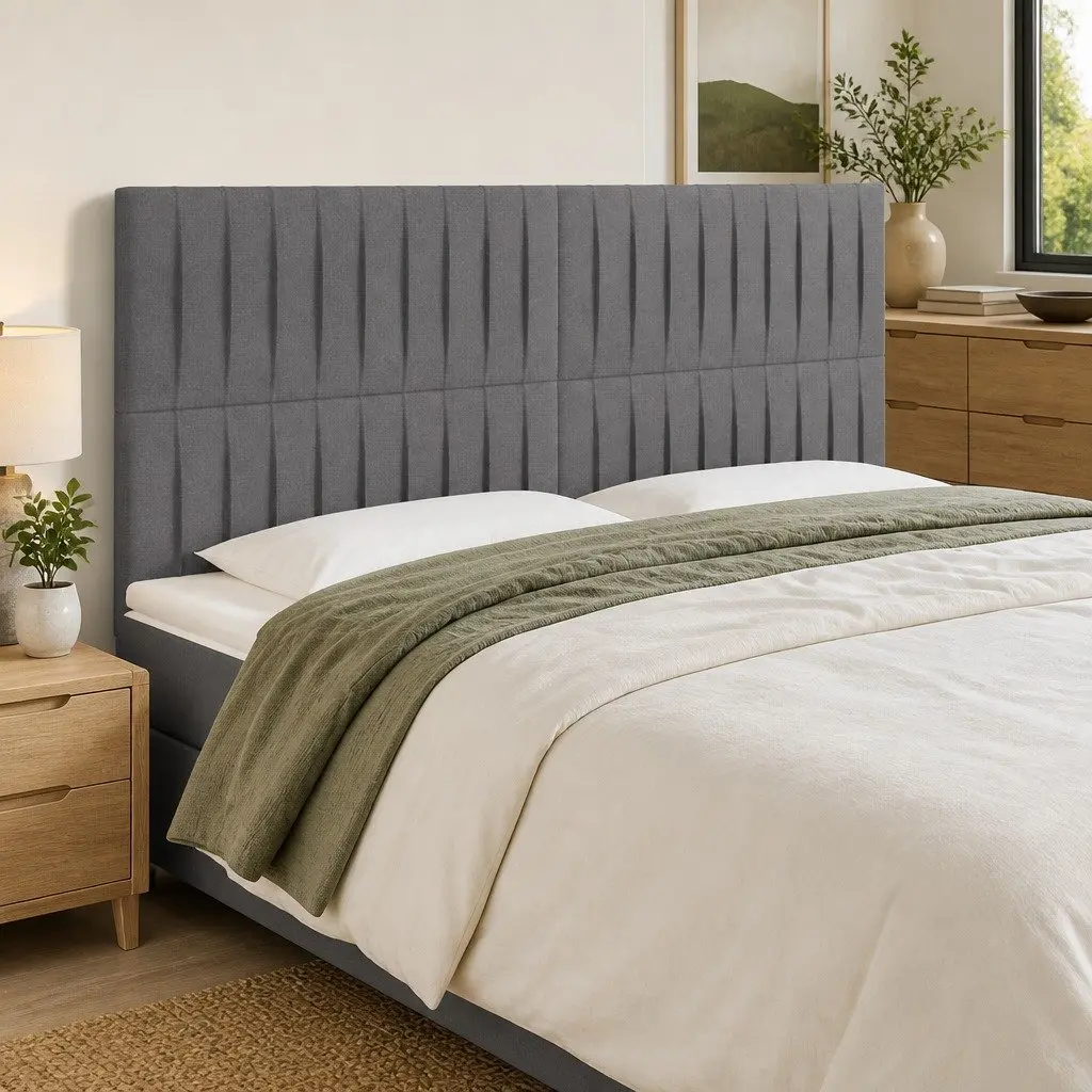 LED Headboard Adjustable Height 200cm Dark Grey Fabric