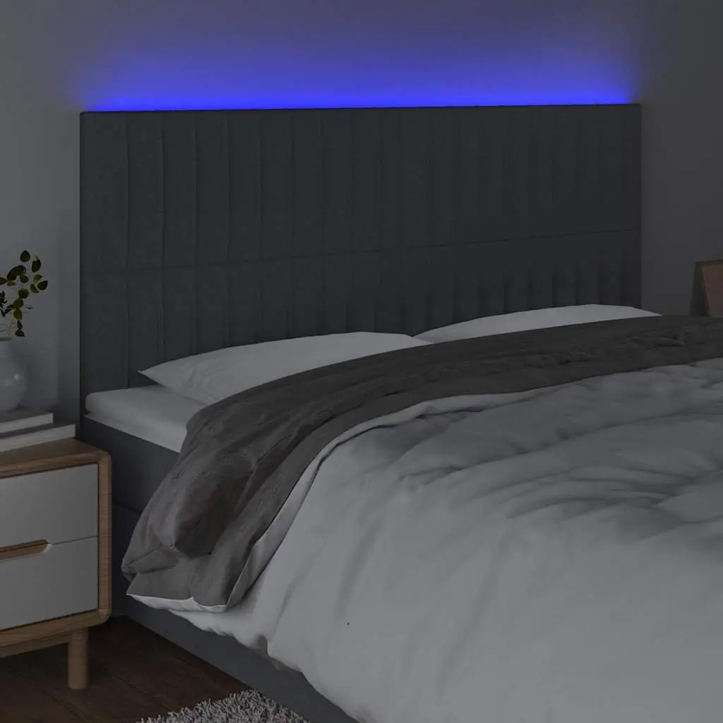 LED Headboard Adjustable Height 200cm Dark Grey Fabric