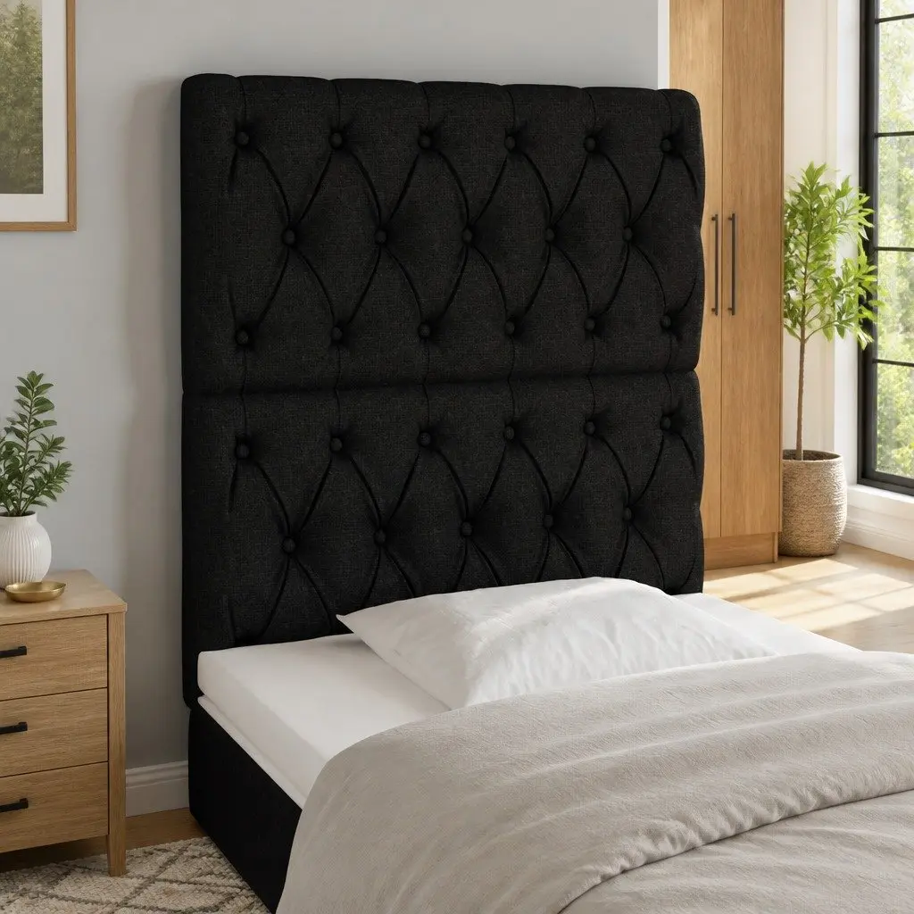 Adjustable Height LED Headboard Black Fabric 80cm Modern Bedroom Back Support
