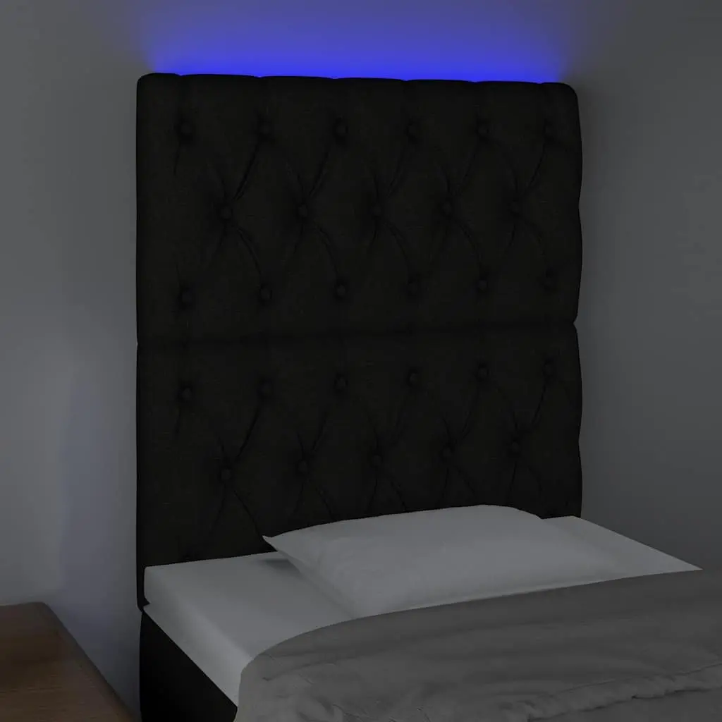 Adjustable Height LED Headboard Black Fabric 80cm Modern Bedroom Back Support