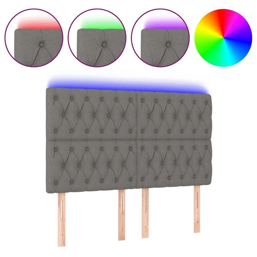 LED Headboard 144cm Dark Grey Fabric Bed Backrest with Adjustable Height