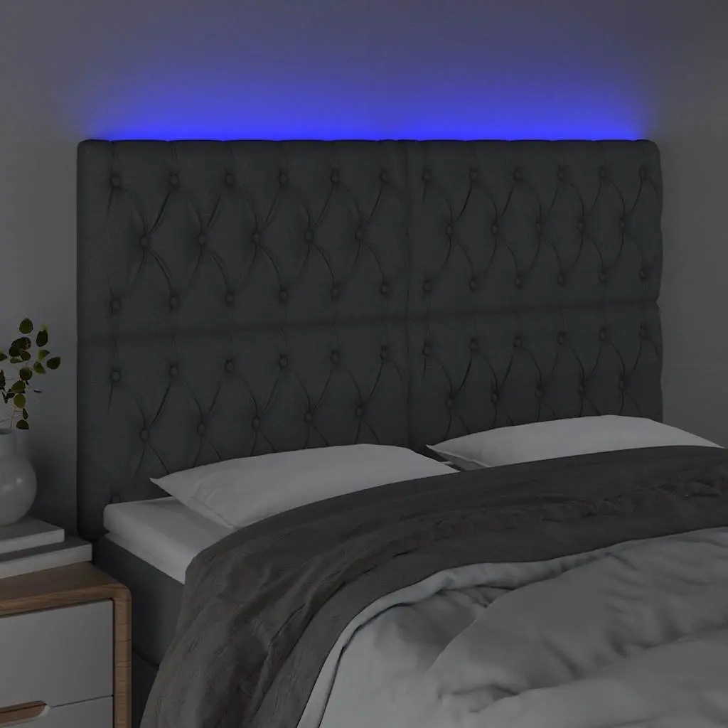LED Headboard 160 cm Grey Fabric Adjustable Height Modern Bedroom Bed Back