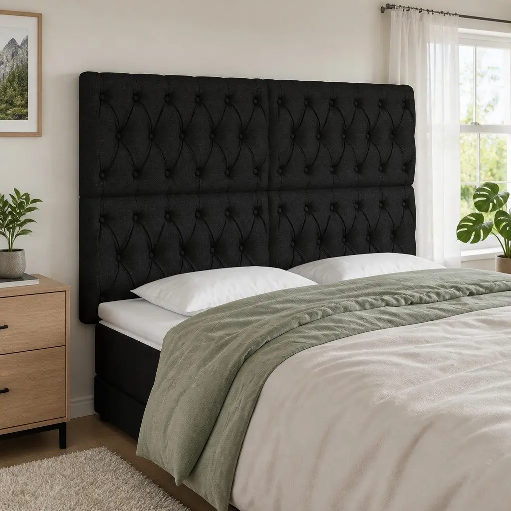 LED Headboard in Black Fabric