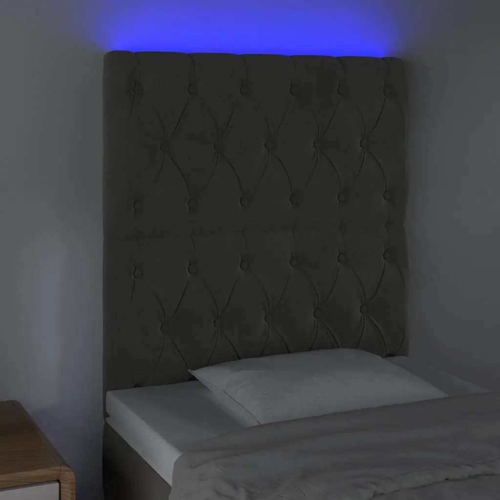 LED Headboard Velvet Bed Frame 80 cm Grey Modern Bedroom