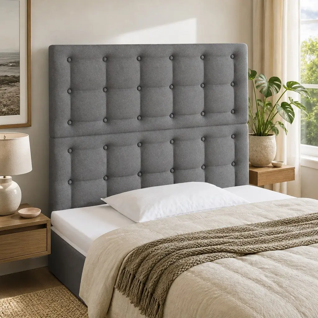 LED Headboard Adjustable Height 80 cm Grey Fabric Bedroom Bed Back Support