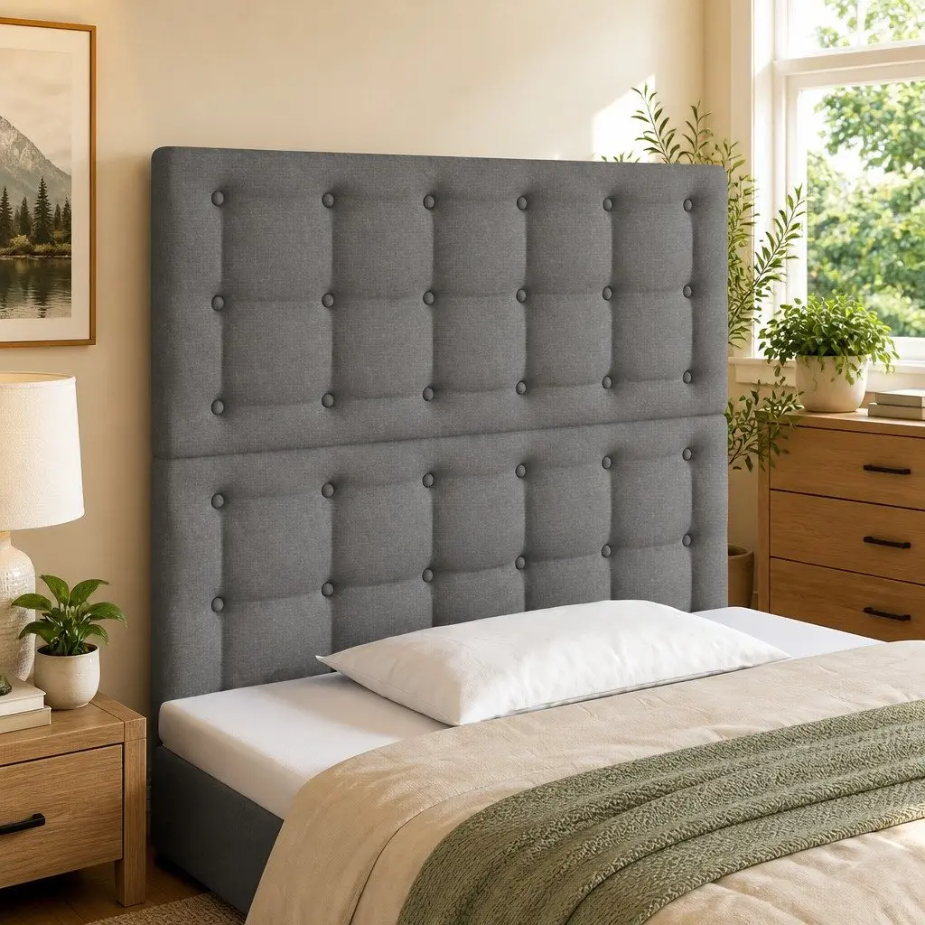 LED Headboard Adjustable Height 100cm Grey Fabric Modern Bedroom Back Support