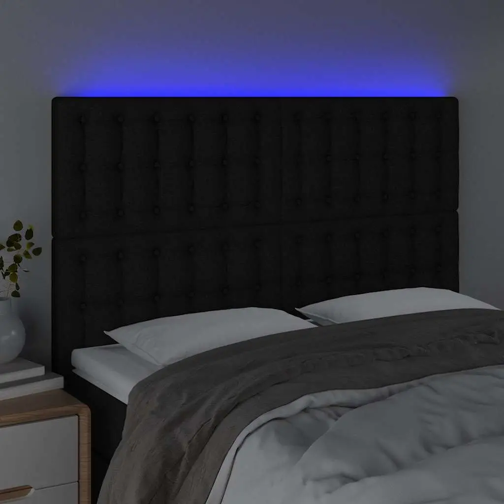 LED Headboard 144cm Black Fabric Adjustable Height Backrest Bedroom Furniture