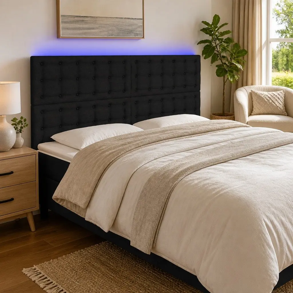 LED Headboard Adjustable Height 160 cm Black Fabric Bedroom Wall Mount