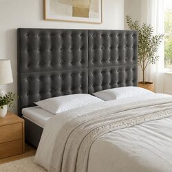 LED Headboard Dark Grey 144cm Velvet Bed Backrest with Adjustable Height