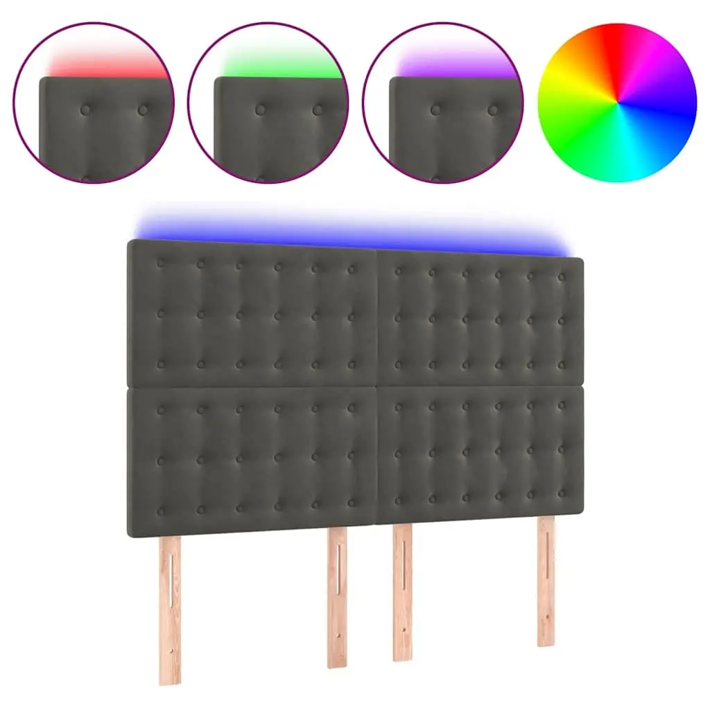 LED Headboard Backrest Adjustable Height 144cm Dark Grey Velvet