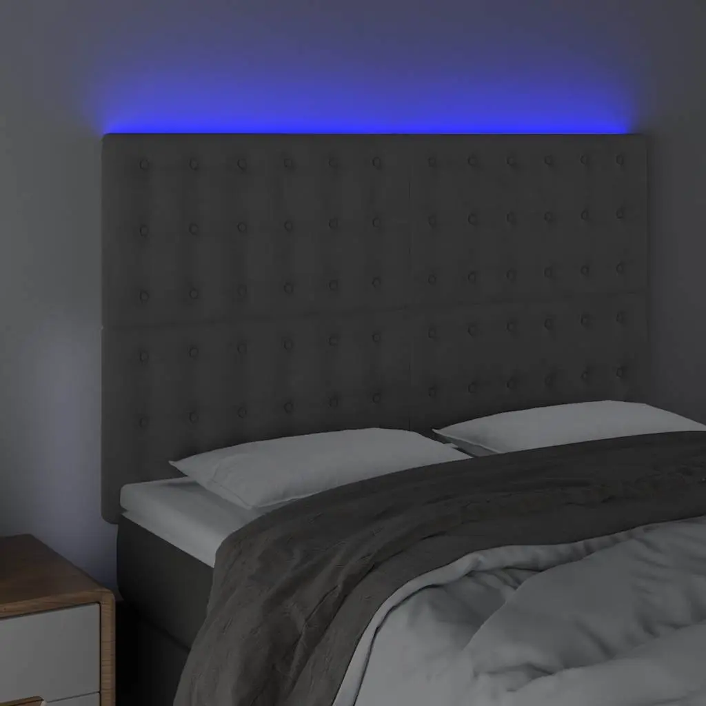 LED Headboard Backrest Adjustable Height 144cm Dark Grey Velvet