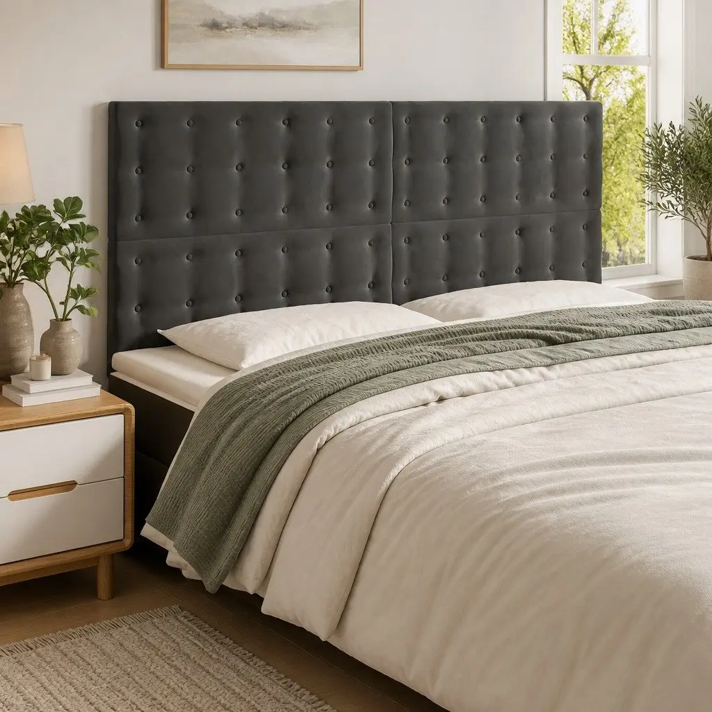 LED Headboard 160 cm Grey Velvet Bed Cushion Modern Bedroom Furniture