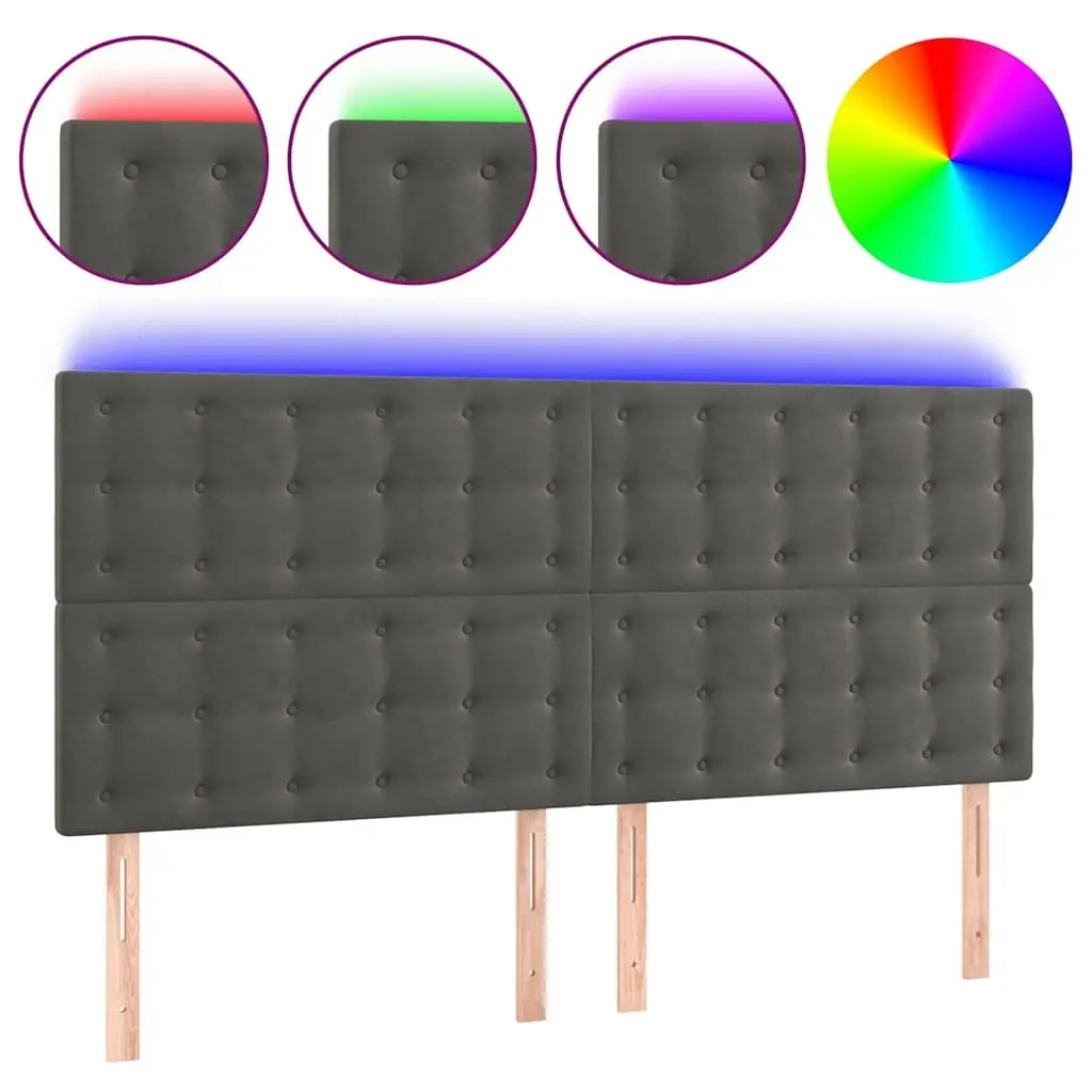 LED Headboard 160 cm Grey Velvet Bed Cushion Modern Bedroom Furniture