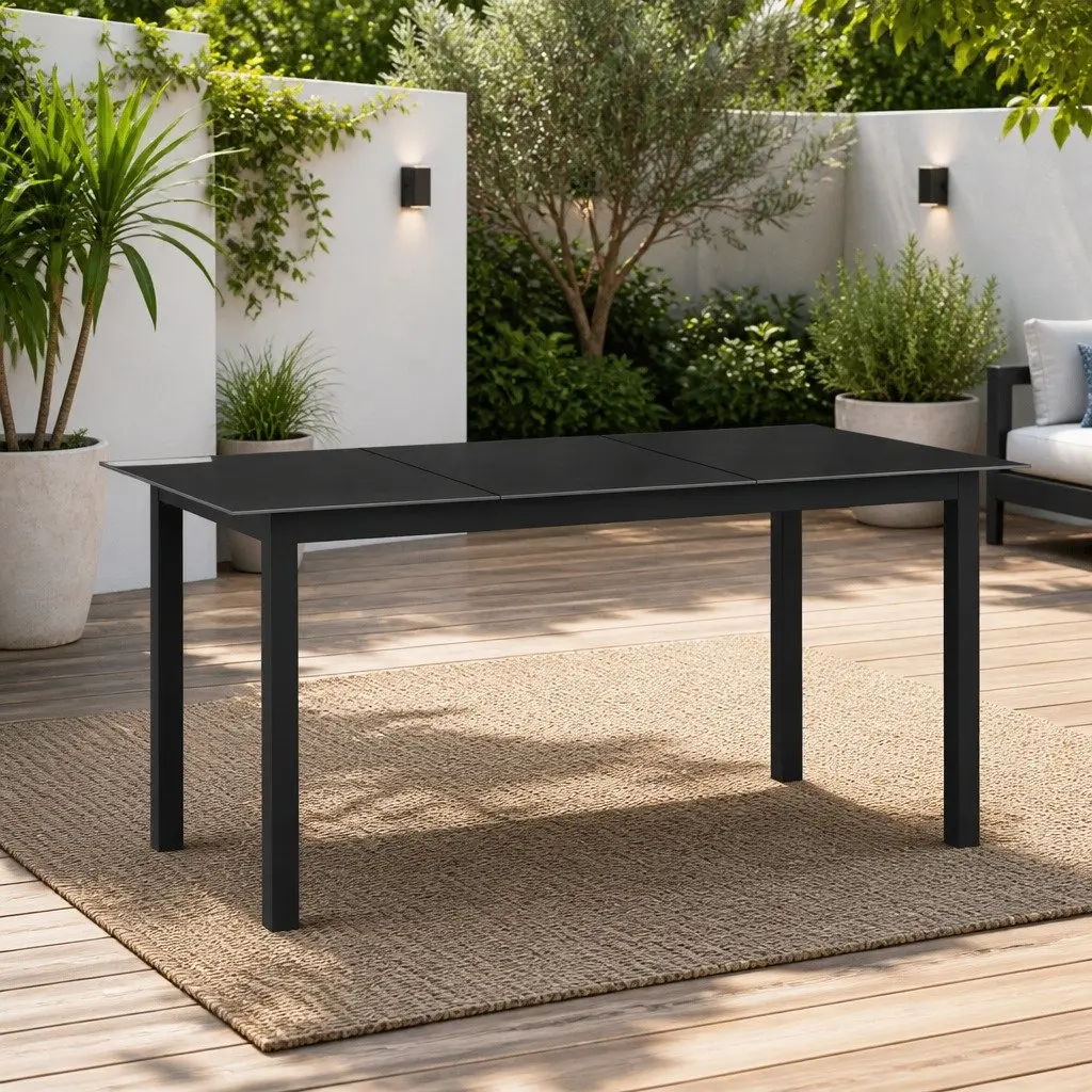 Garden Dining Table Outdoor Use 150x90cm Black Aluminium Frame Glass