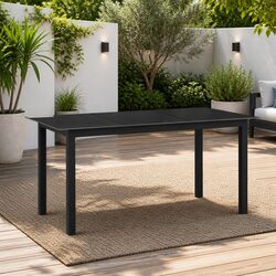 Garden Dining Table 150x90cm Black Aluminium Frame Glass Outdoor Patio Furniture