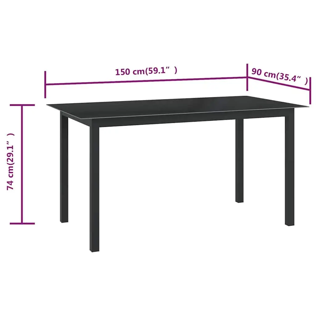 Garden Dining Table Outdoor Use 150x90cm Black Aluminium Frame Glass