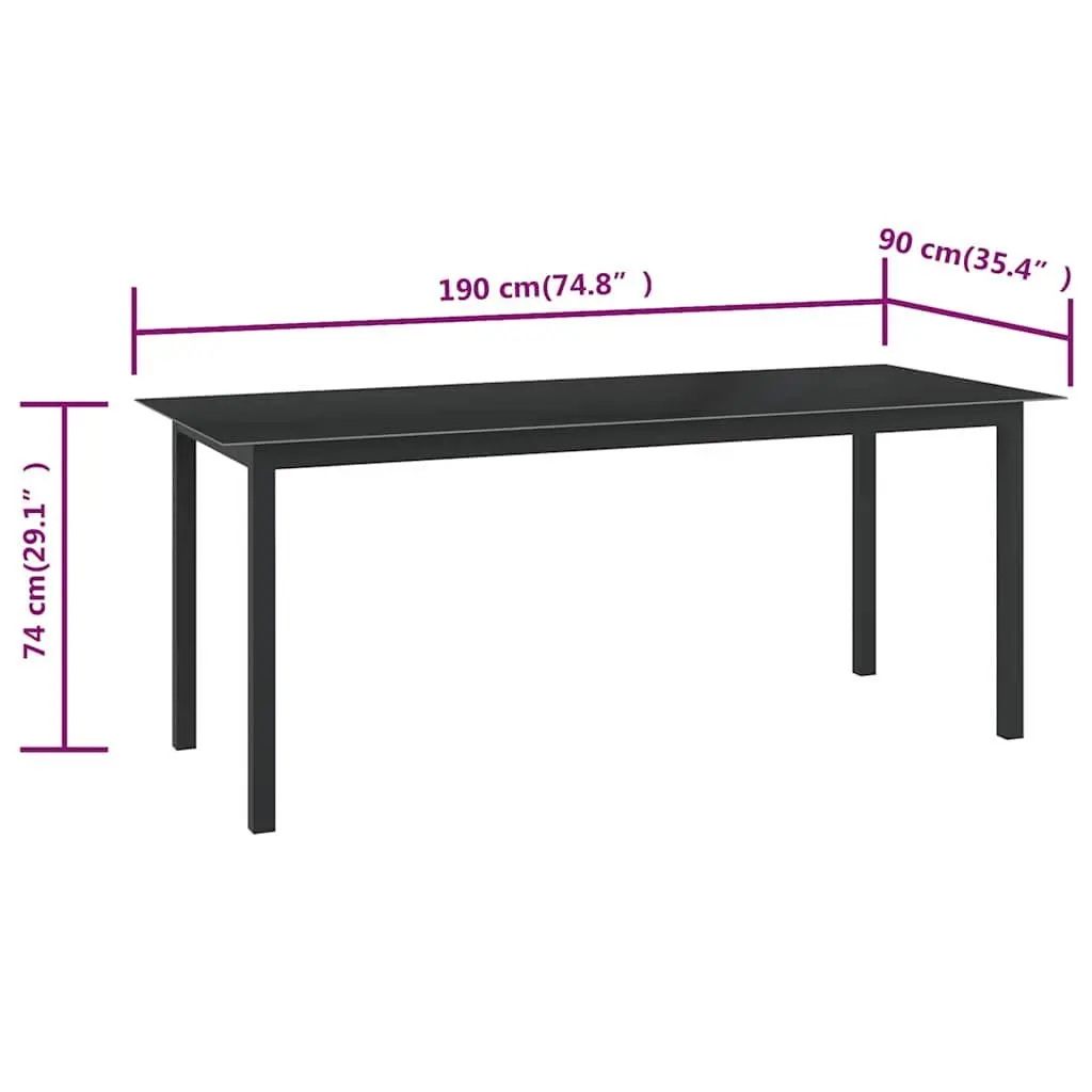 Garden Table Outdoor Dining Aluminium Frame Glass Top 190x90cm Black