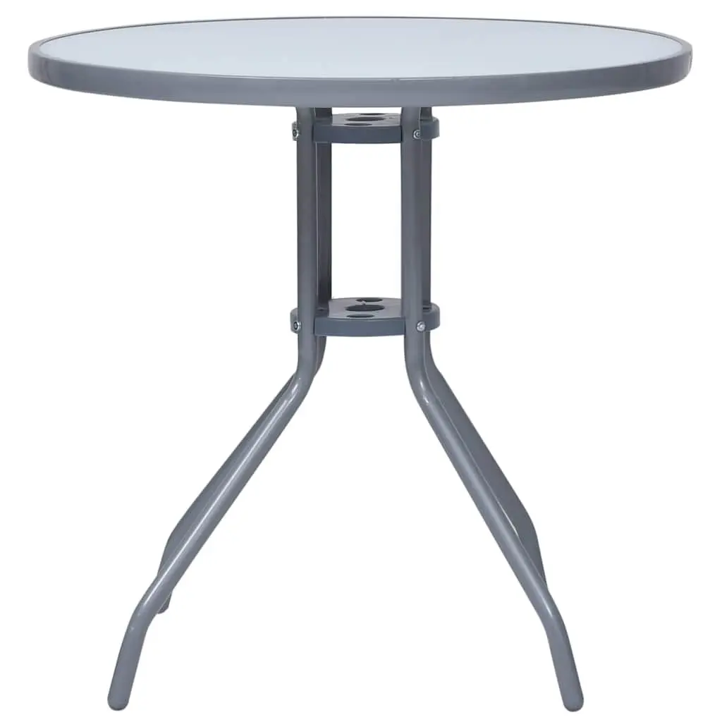 Round Garden Table Dining 80cm Glass Top Steel Frame Grey
