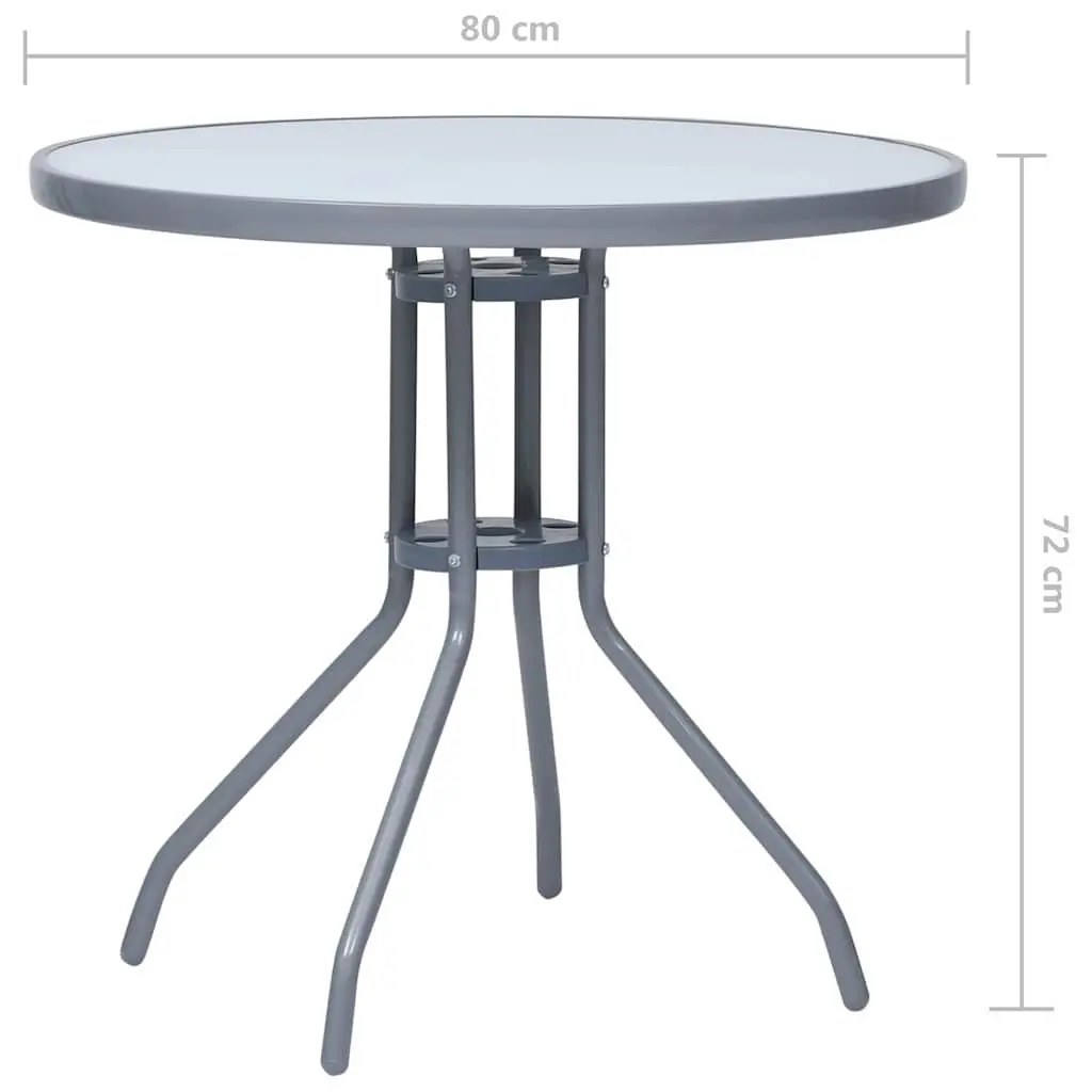 Round Garden Table Dining 80cm Glass Top Steel Frame Grey