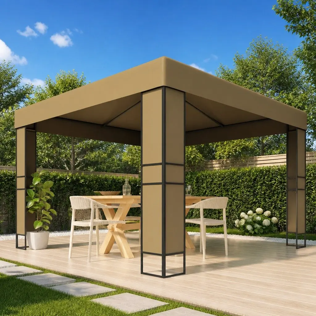 Gazebo Outdoor Garden Canopy Shelter 3x3x2.7m Double Roof Taupe
