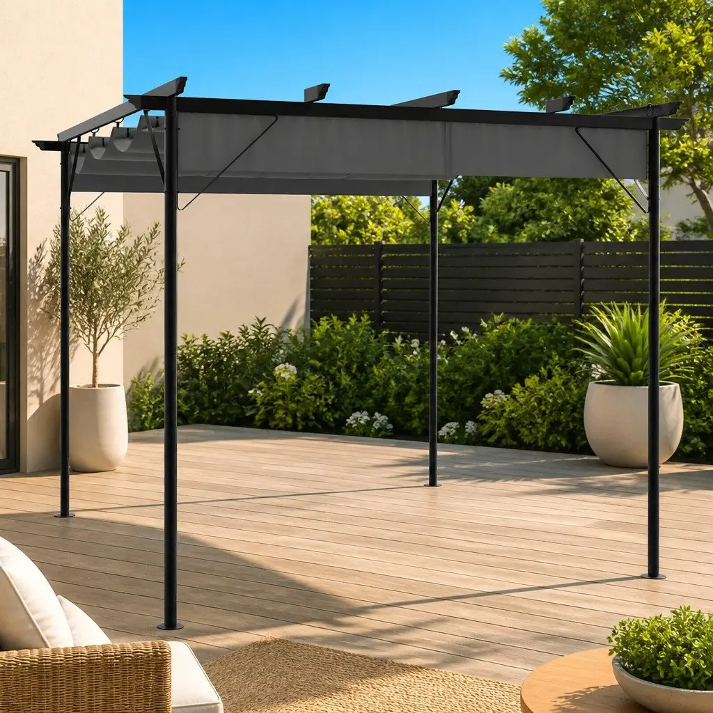Garden Pergola Retractable Roof 3x3m Outdoor Shade Anthracite Steel Frame